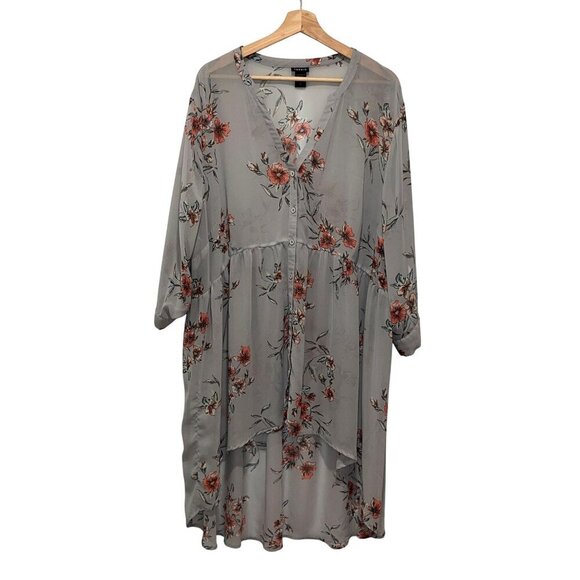 Torrid Tunic Top Womens 4x Floral Sheer High-Low Button-Front - Picture 1 of 8